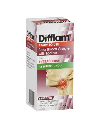 Difflam Ready To Use Sore Throat Gargle With Iodine 200mL