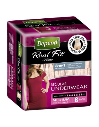 Depend Real Fit For Women Underwear, Heavy Absorbency, Medium, 8 Pants