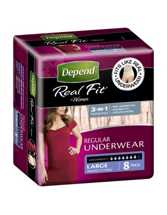 Depend Real Fit For Women Underwear, Heavy Absorbency, Large, 8 Pants