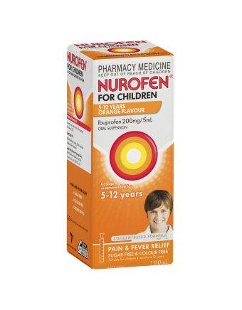Nurofen For Children 5-12yrs Pain and Fever Relief Concentrated Liquid 200mg/5mL Ibuprofen Orange 100mL