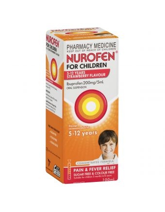 Nurofen For Children 5-12yrs Pain and Fever Relief Concentrated Liquid 200mg/5mL Ibuprofen Strawberry 100mL