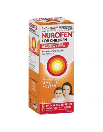 Nurofen For Children 3months - 5years Pain and Fever Relief 100mg/5mL Ibuprofen Strawberry 100mL