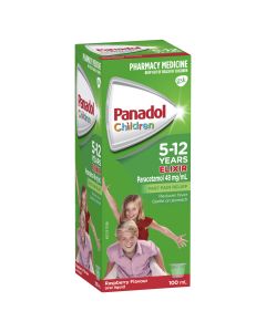 Panadol Children's 5-12 Years Elixir Oral Liquid, Fever & Pain Relief, Raspberry Flavour, 100mL